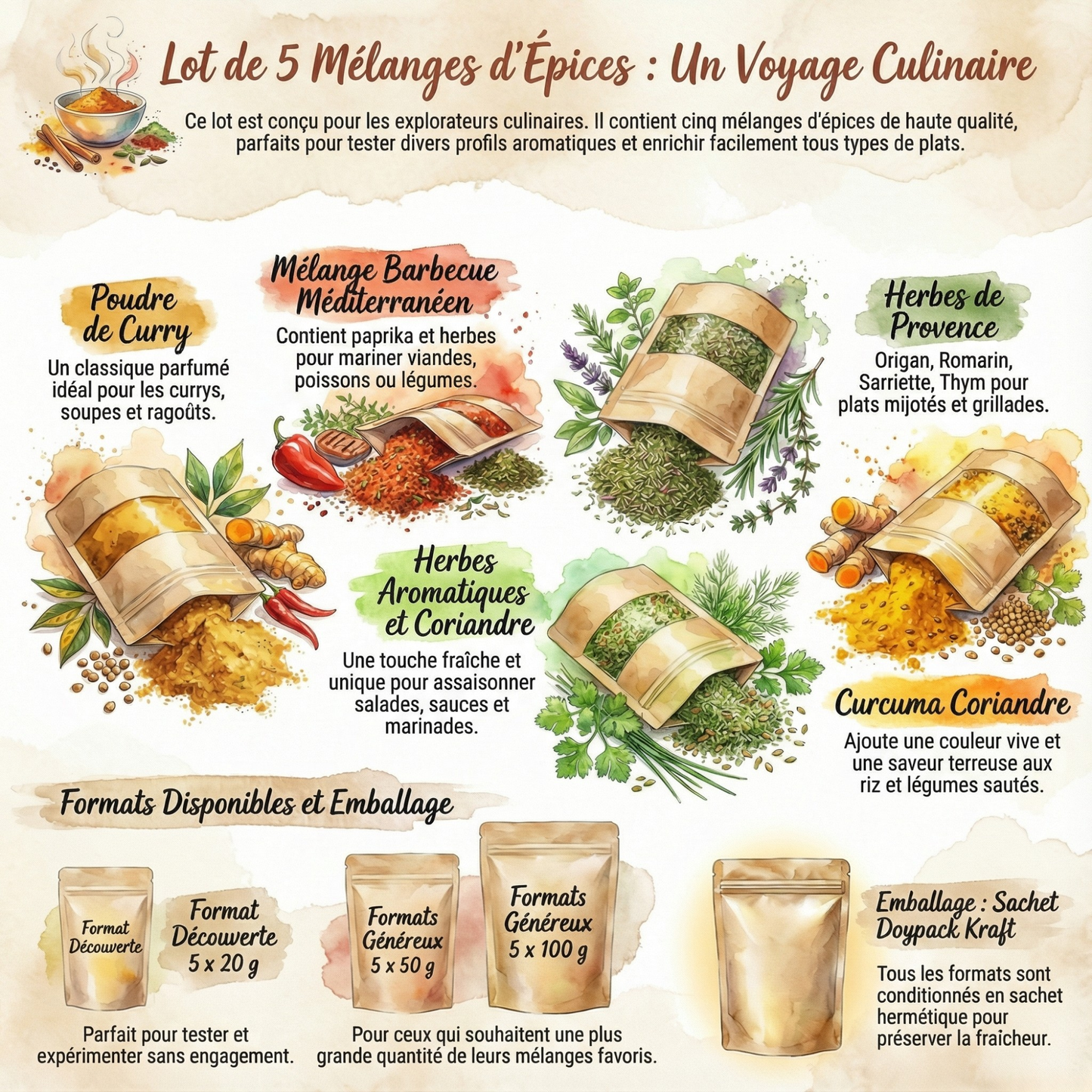 Lot de 5 Mélanges d'Épices