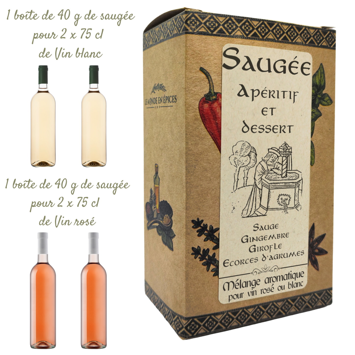 SAUGÉE DOUCEUR MÉDIÉVALE | SACHET POUR 2 BOUTEILLES DE VIN DE SAUGE